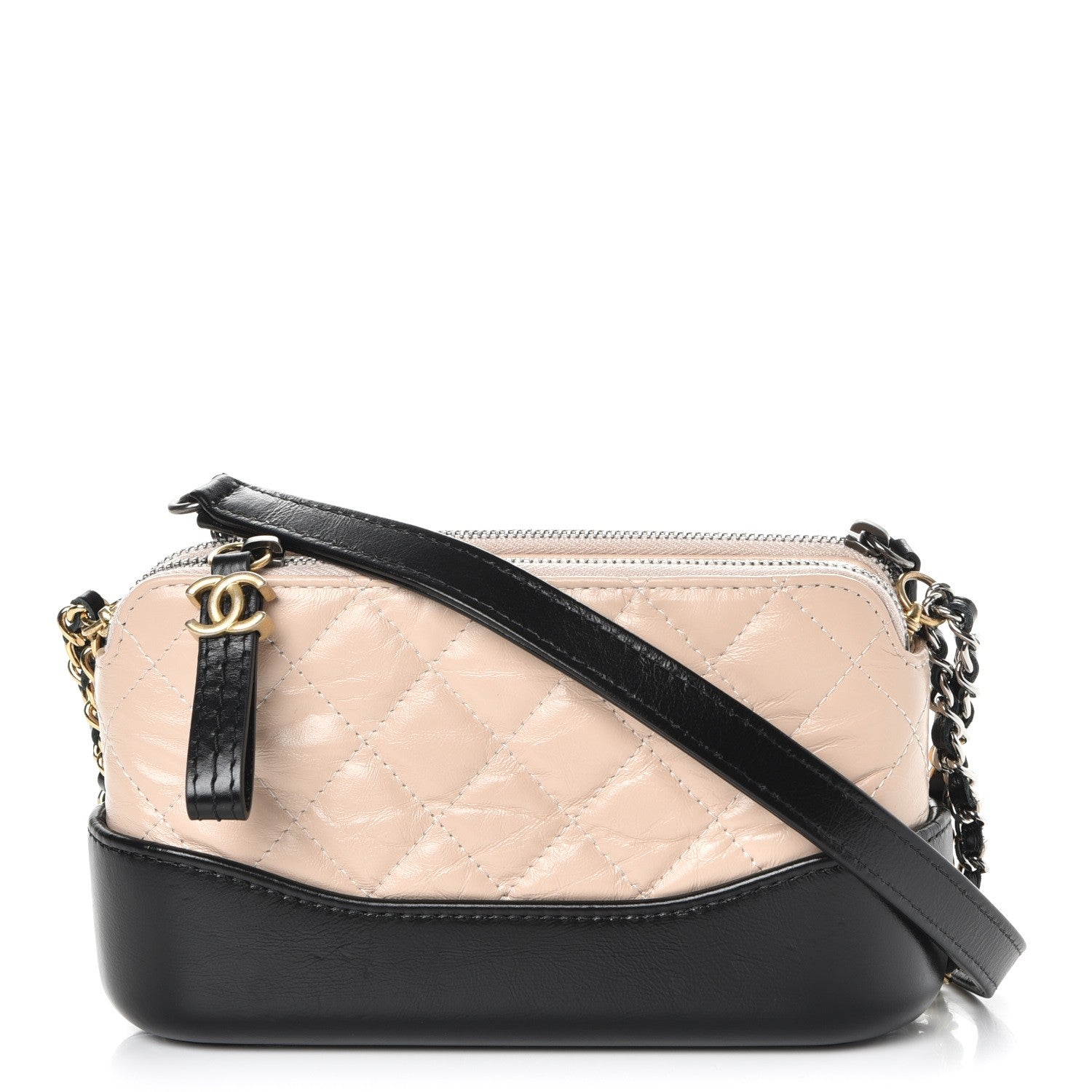Chanel Aged Calfskin Quilted Small Gabrielle Clutch With Chain Beige Black 1 of 10