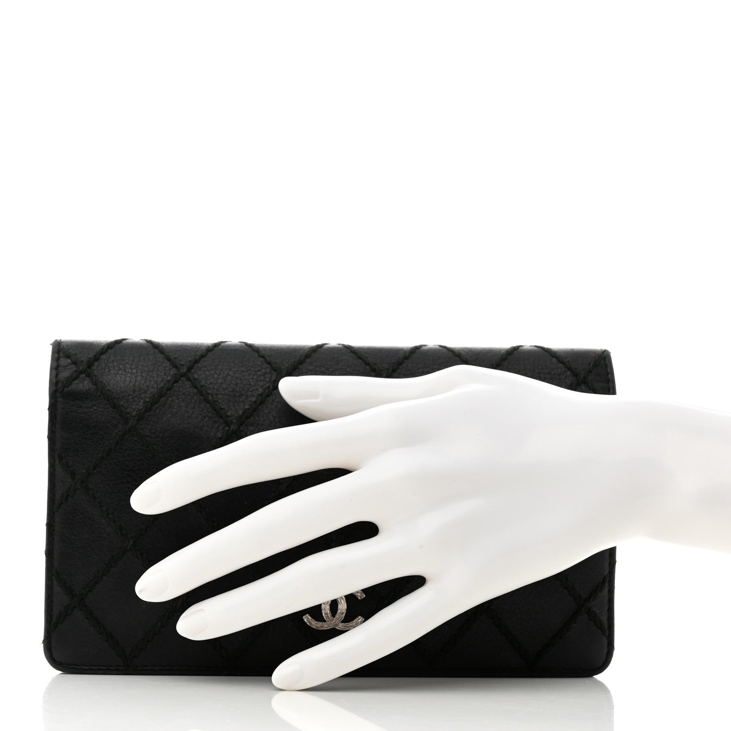 Chanel Distressed Caviar Stitched Yen Wallet Black 2 of 11