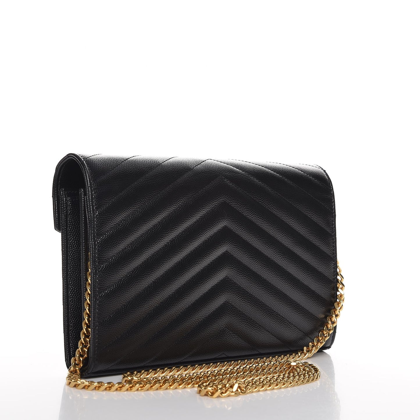 Grain De Poudre Matelasse Chevron Monogram Chain Wallet Black