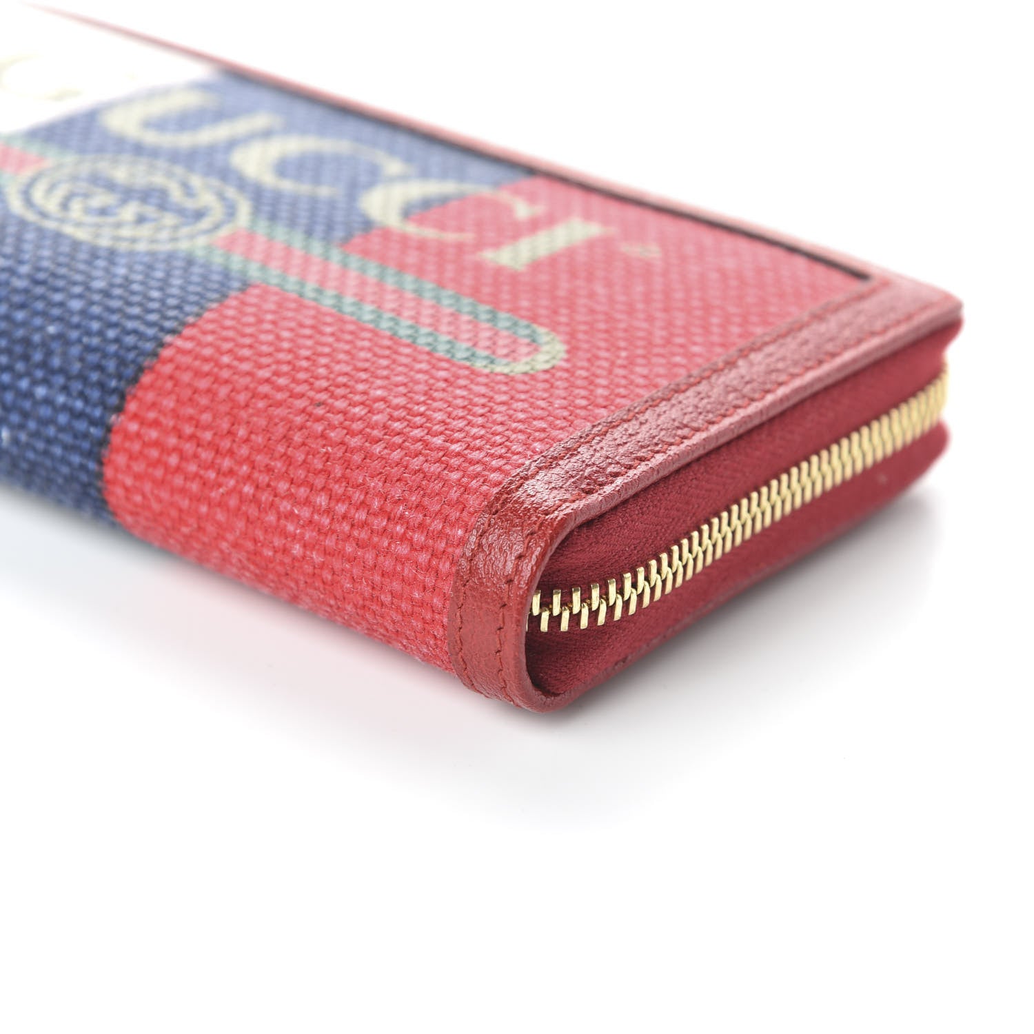 Gucci Canvas Sylvie Stripe Logo Zip Around Wallet Mystic White Hibiscus Red Maritime 7 of 10