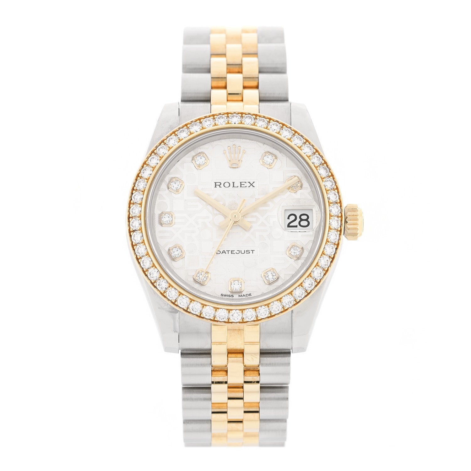 Rolex Stainless Steel 18K Yellow Gold Diamond Bezel 31mm Oyster Perpetual Datejust Watch Silver Jubilee 178383 1 of 5
