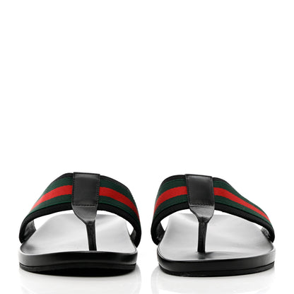 Gucci Nylon Calfskin Web Mens Thong Sandals 9 Green Red Black 2 of 15