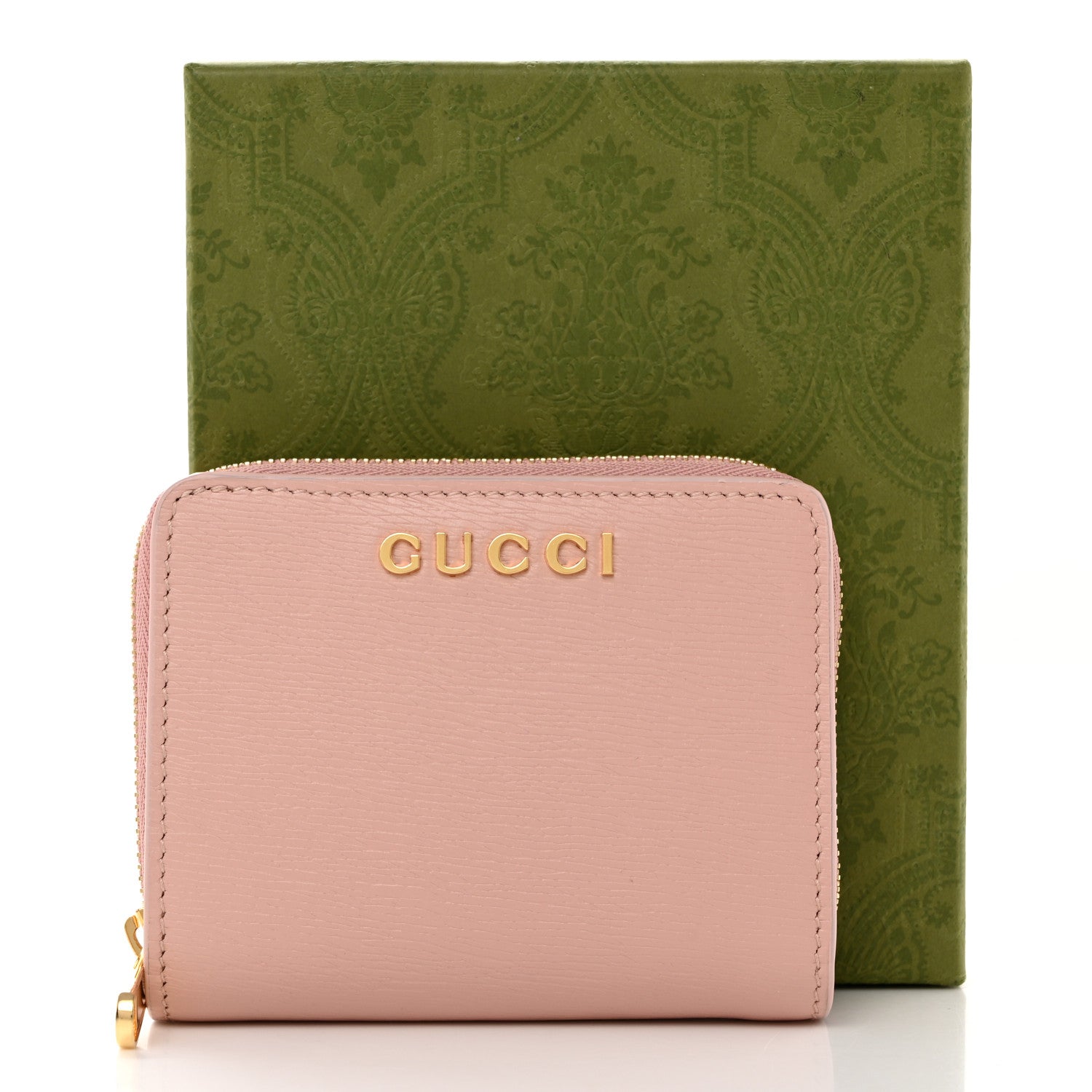 Gucci Textured Calfskin Script Logo Mini Wallet Perfect Pink 9 of 9