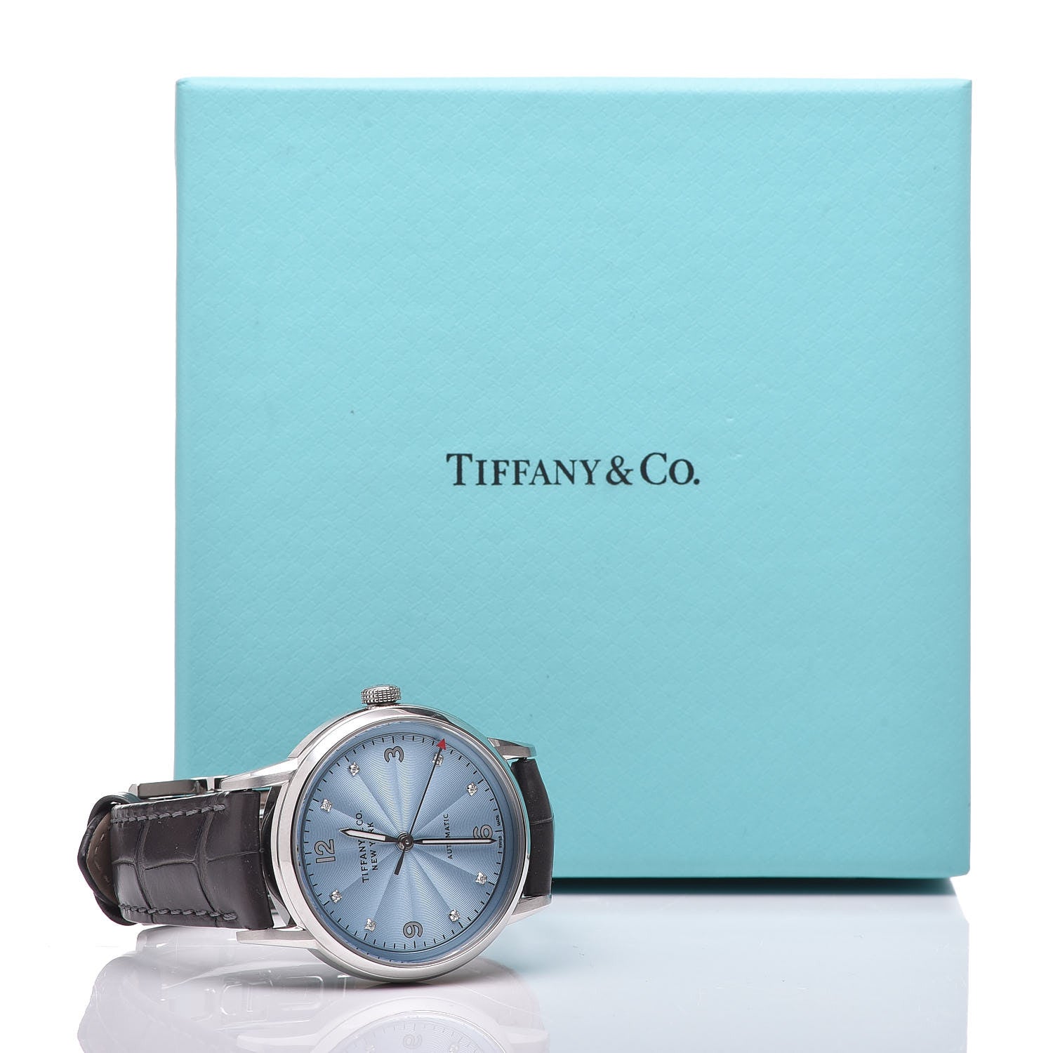 Tiffany Stainless Steel Alligator Diamond 34mm CT60 3-Hand Automatic Watch Ice Blue 9 of 9