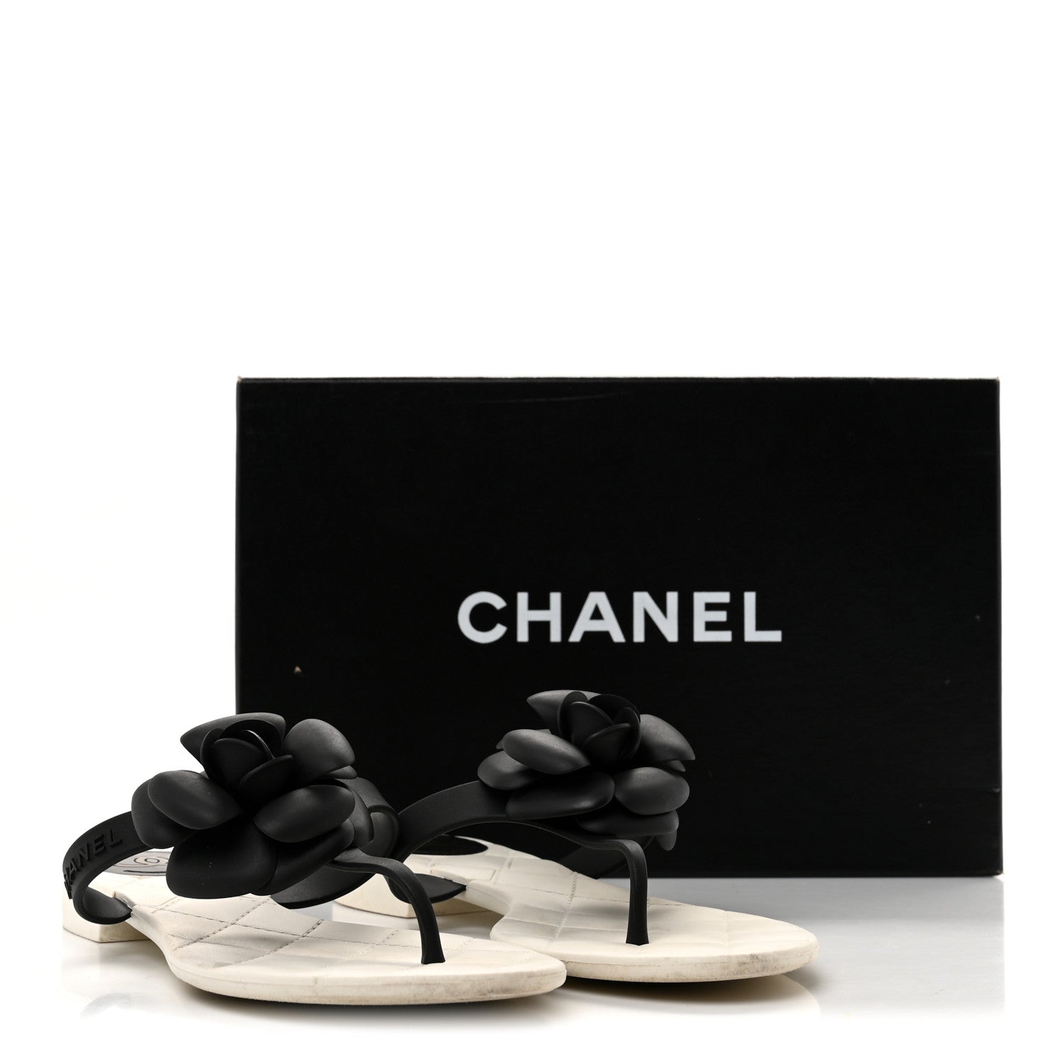 Chanel Jelly Quilted Camellia Thong Sandals 39 White Black 9 of 9
