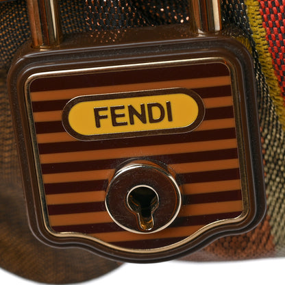 Fendi Canvas Striped Mini Chef Lock Bag Brown Multicolor 9 of 9