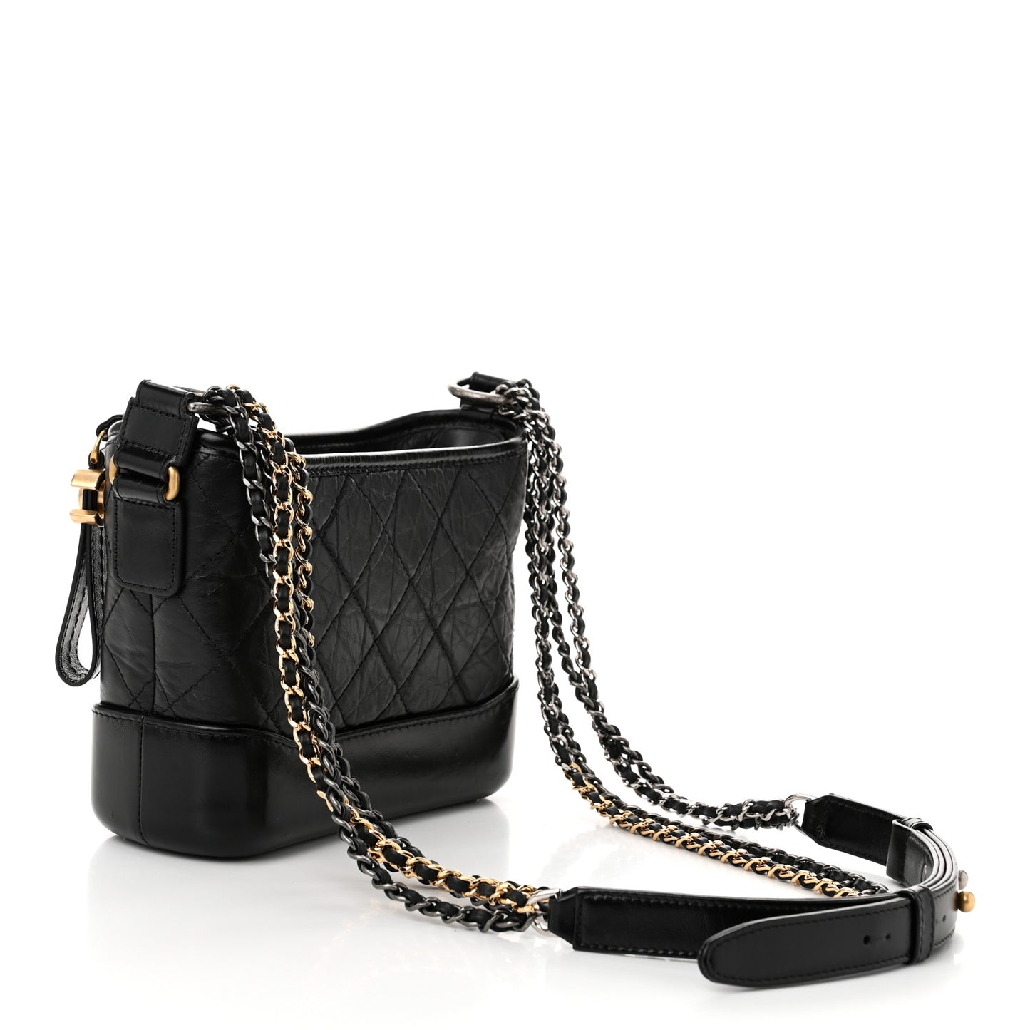 Aged Calfskin Quilted Small Gabrielle Hobo Black