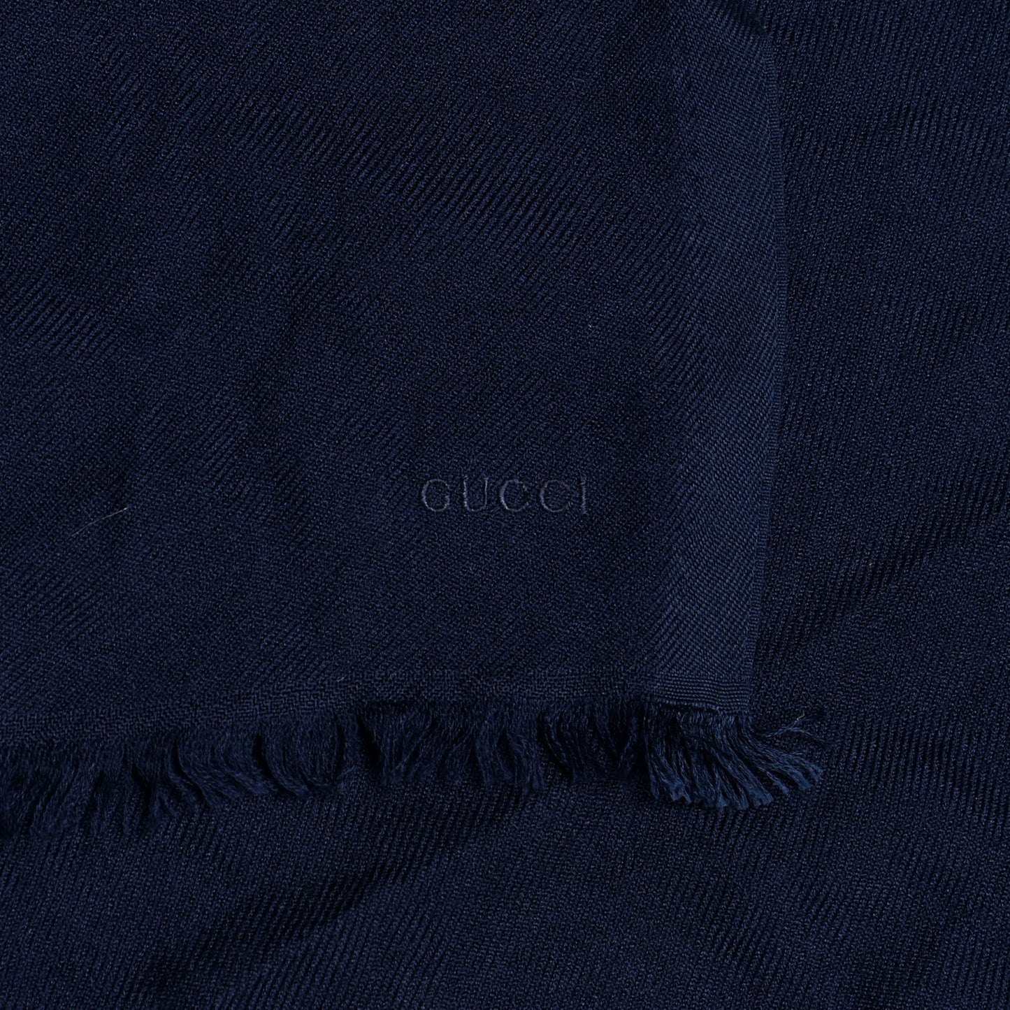 Cashmere Silk GG Monogram Fringe Scarf Midnight Blue