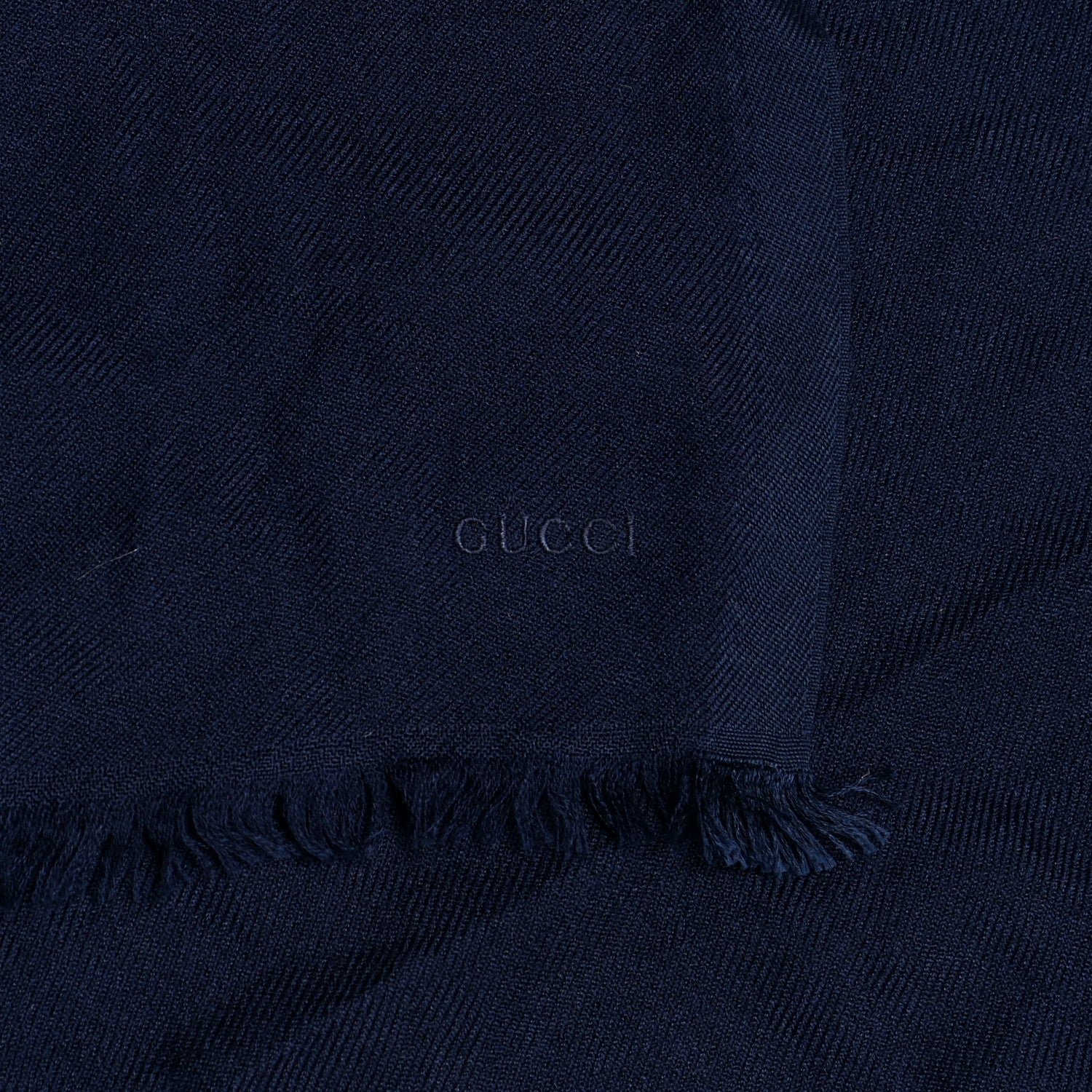 Gucci Cashmere Silk GG Monogram Fringe Scarf Midnight Blue 4 of 5