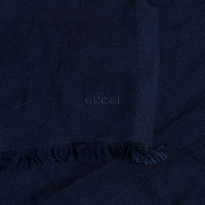Gucci Cashmere Silk GG Monogram Fringe Scarf Midnight Blue 4 of 5