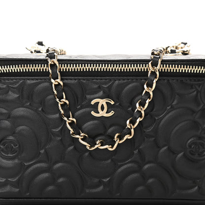 Chanel Lambskin Camellia Embossed Small Vanity Case With Chain Black 8 of 11