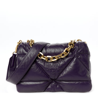 Prada Nappa Soft Padded Logo Embossed Triangle Quilted Shoulder Bag Viola 1 of 10