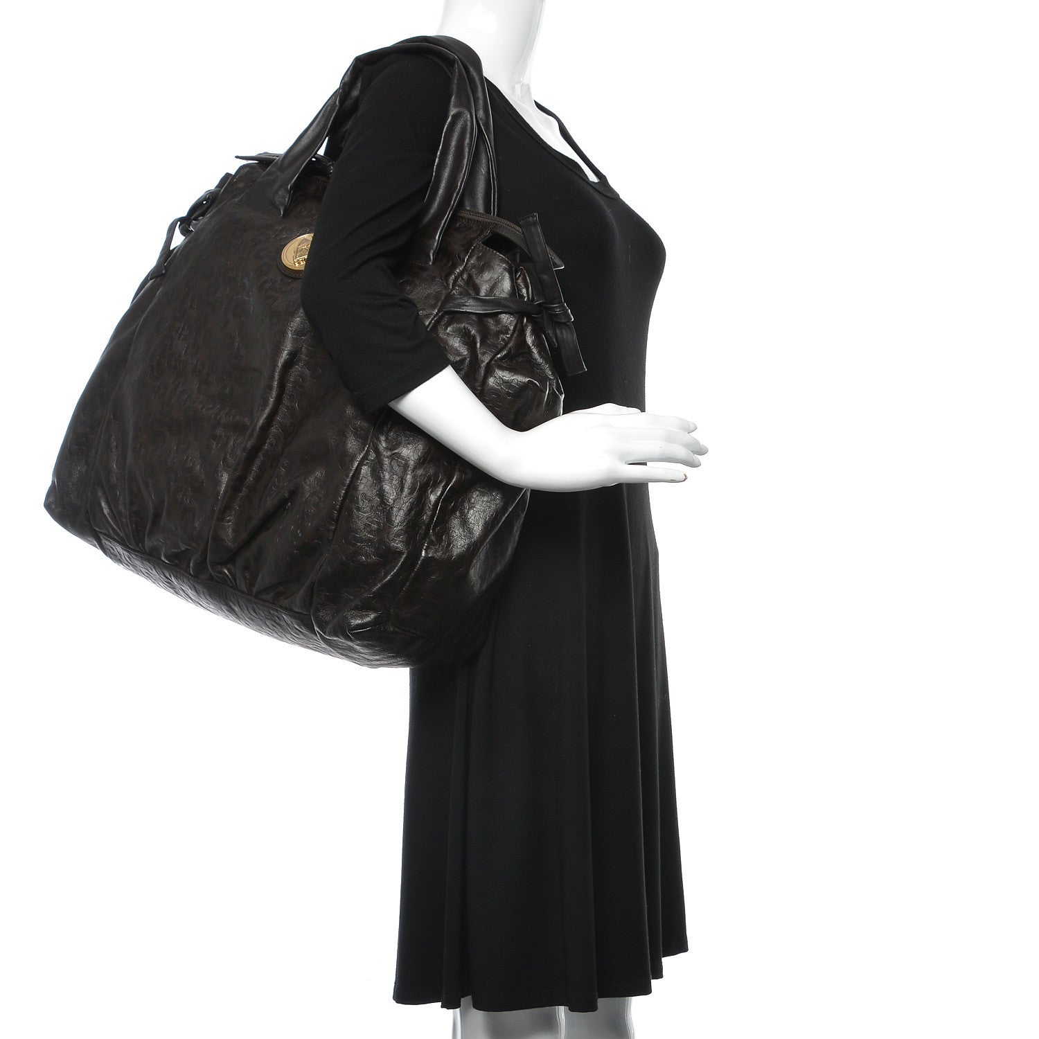 Gucci Calfskin Horsebit Embossed Large Hysteria Tote Chocolate 2 of 11