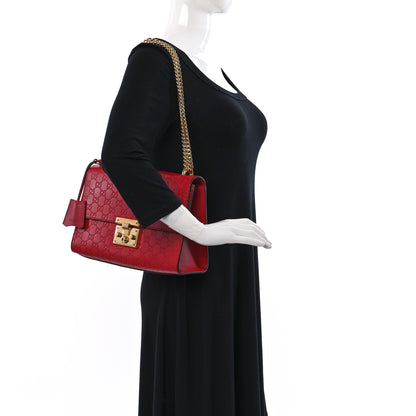 Gucci Guccissima Medium Padlock Shoulder Bag Hibiscus Red 2 of 11