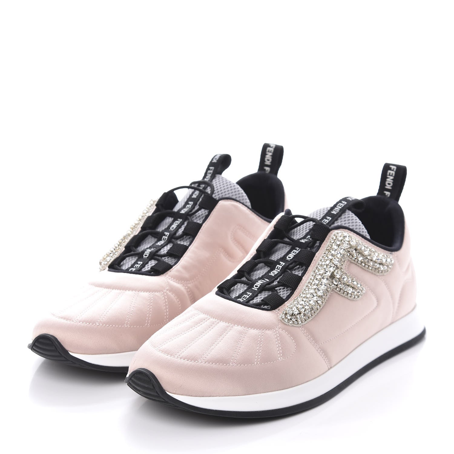 Fendi Stretch Satin Crystal Embellished FFreedom Sneakers 37 Rosa 3 of 9