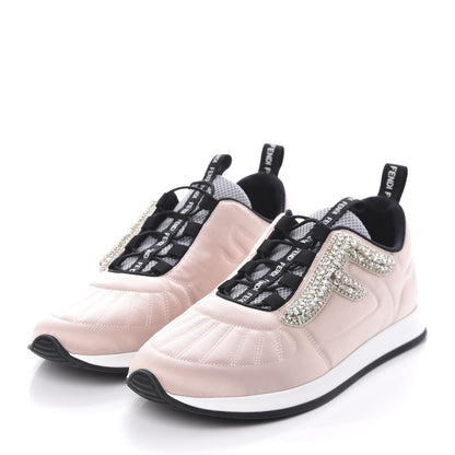Fendi Stretch Satin Crystal Embellished FFreedom Sneakers 37 Rosa 3 of 9