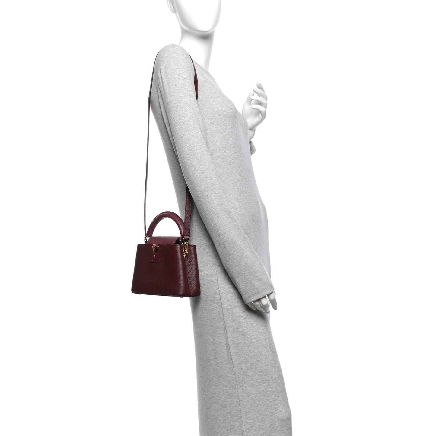 Taurillon Ostrich Mini Capucines Bordeaux