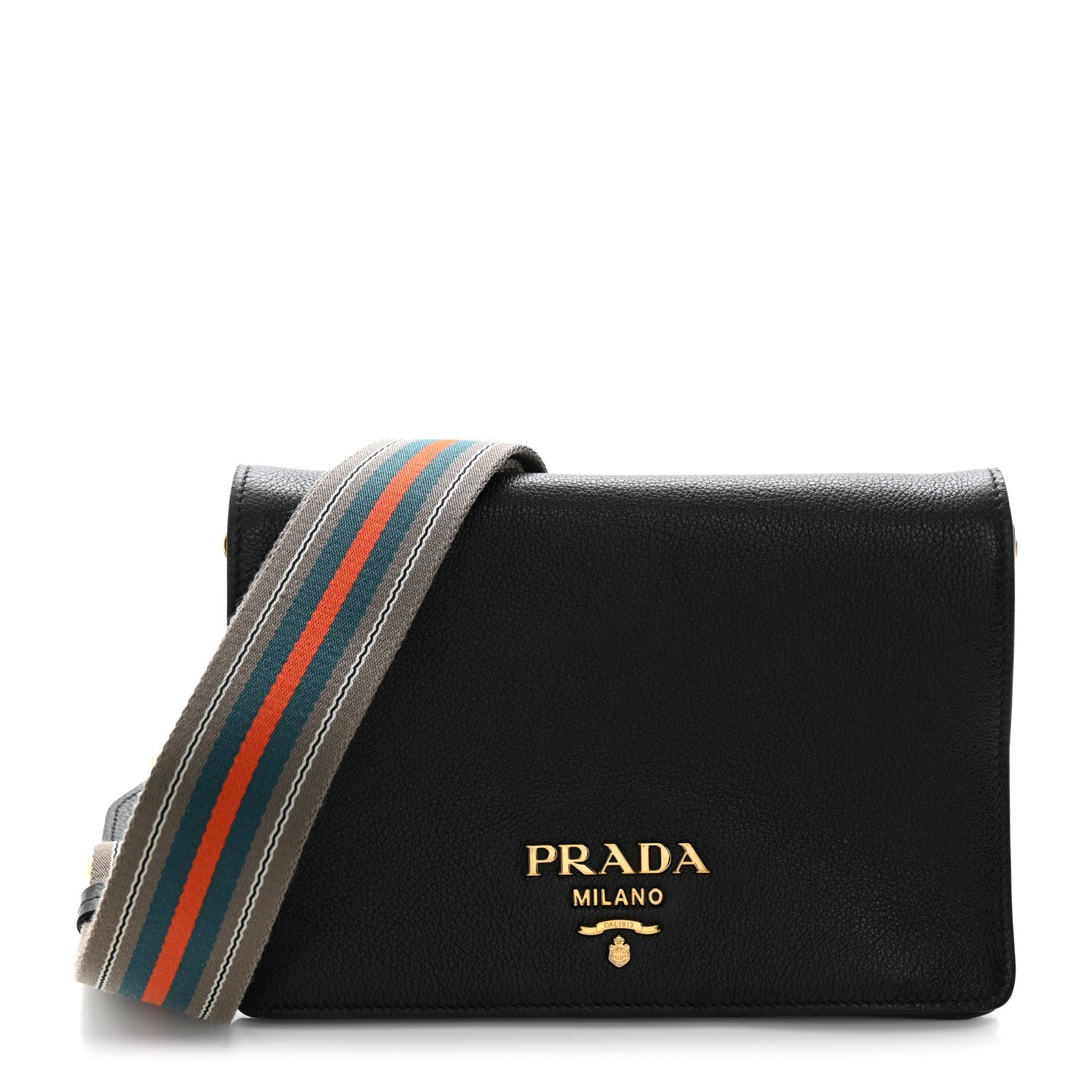 Prada Vitello Daino Double Strap Flap Crossbody Black 1 of 14