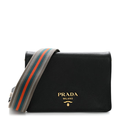 Prada Vitello Daino Double Strap Flap Crossbody Black 1 of 14