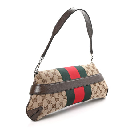 Gucci Monogram Textured Dollar Calfskin Heavy Grosgrain Web Medium Maxi Horsebit Chain Shoulder Bag Beige Ebony New Acero 3 of 10