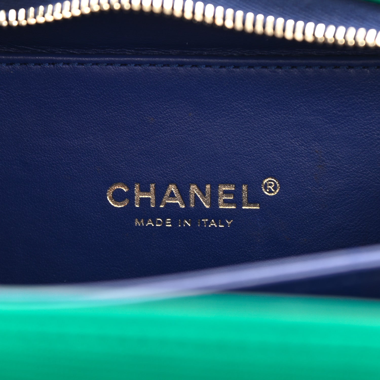 Chanel Jersey Quilted Small CC Filigree Vanity Case Blue Green 6 of 10