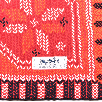 Hermes Silk Au Coin Du Feu Scarf 90 Rouge Bordeaux Black 2 of 4