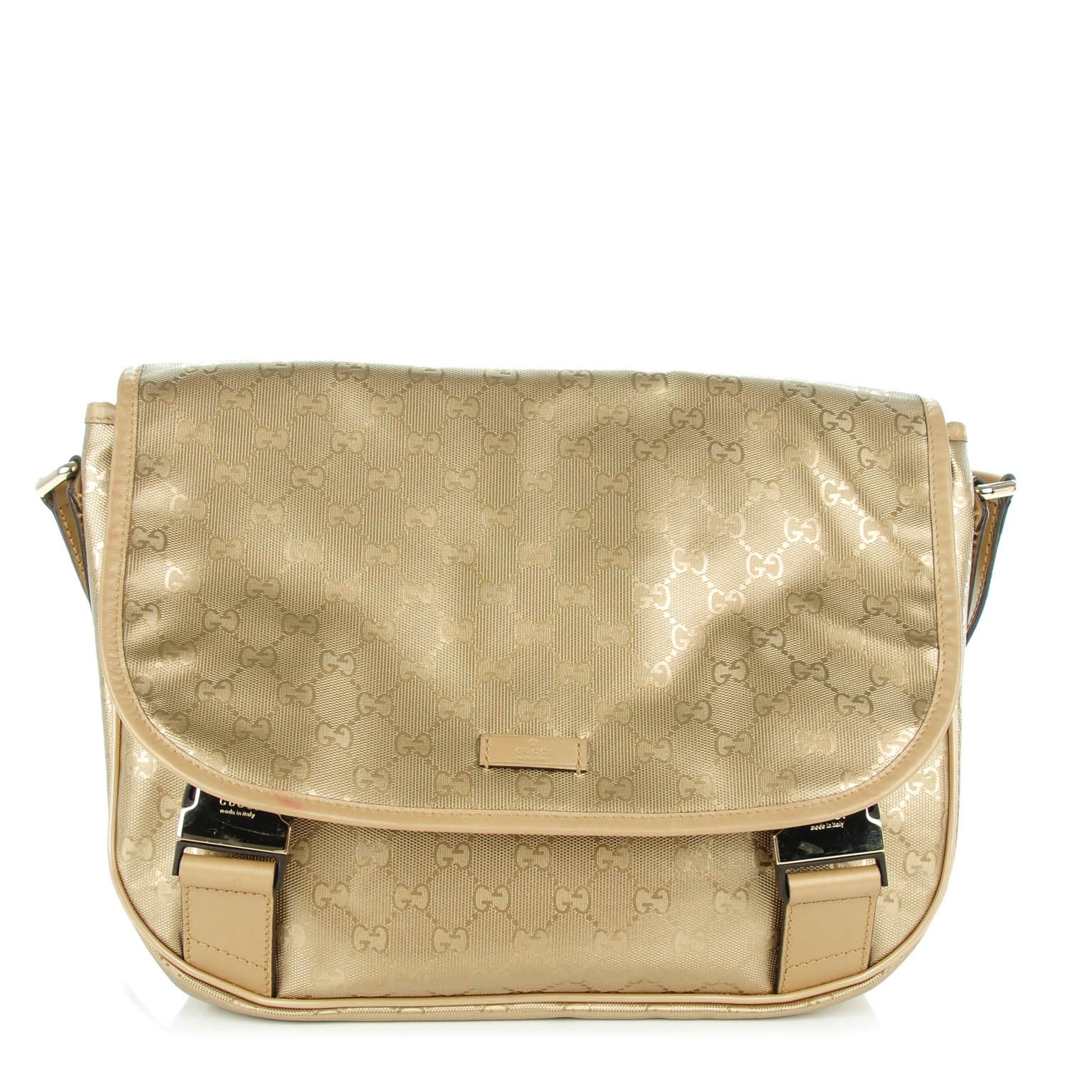 Gucci Imprime Monogram Medium Double Buckle Flap Messenger Bag Champagne 1 of 7