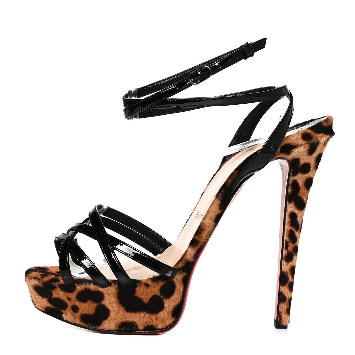 Patent Pony Hair Leopard Print Passiflore 140 Platform Sandals 37.5 Black
