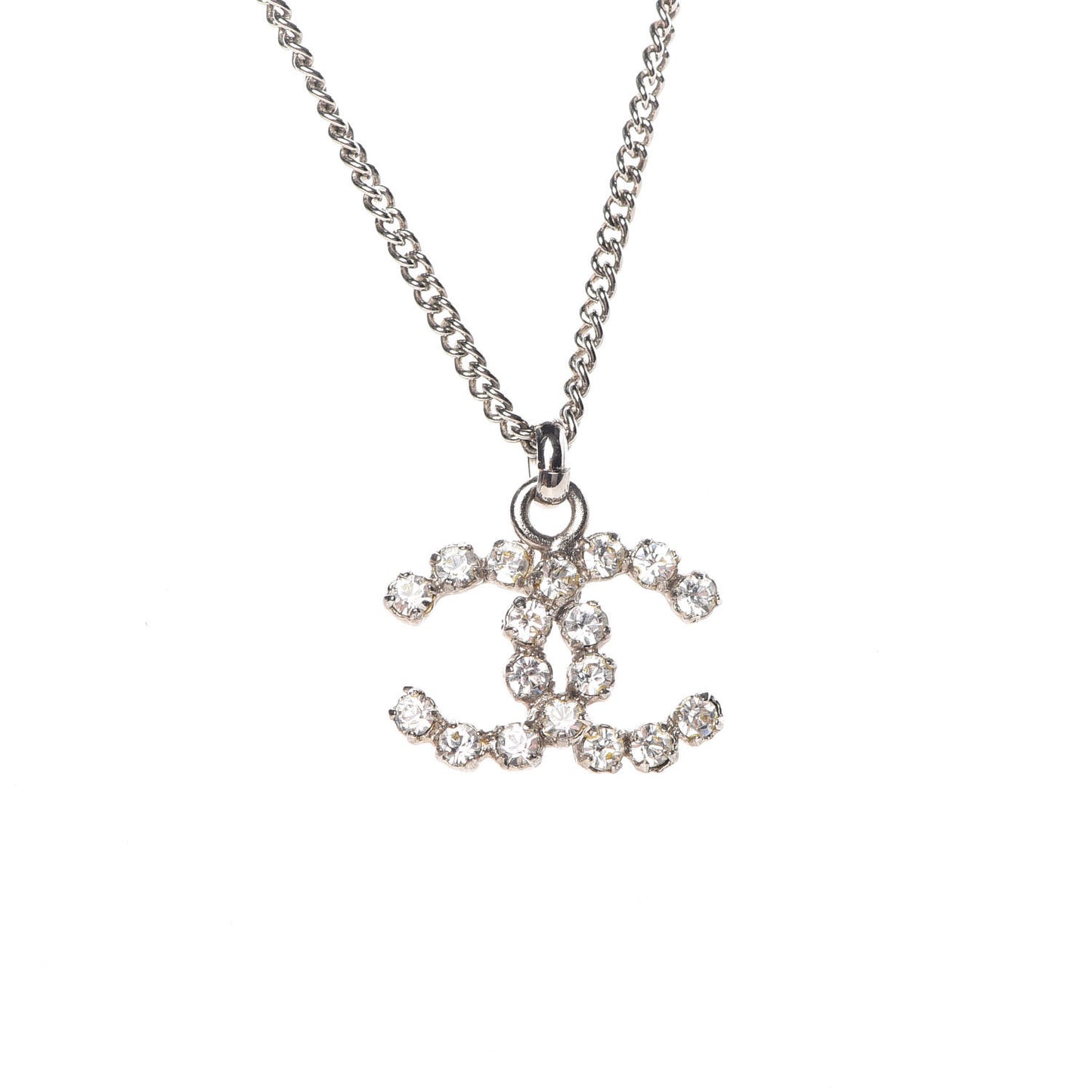 Crystal CC Pendant Necklace Silver