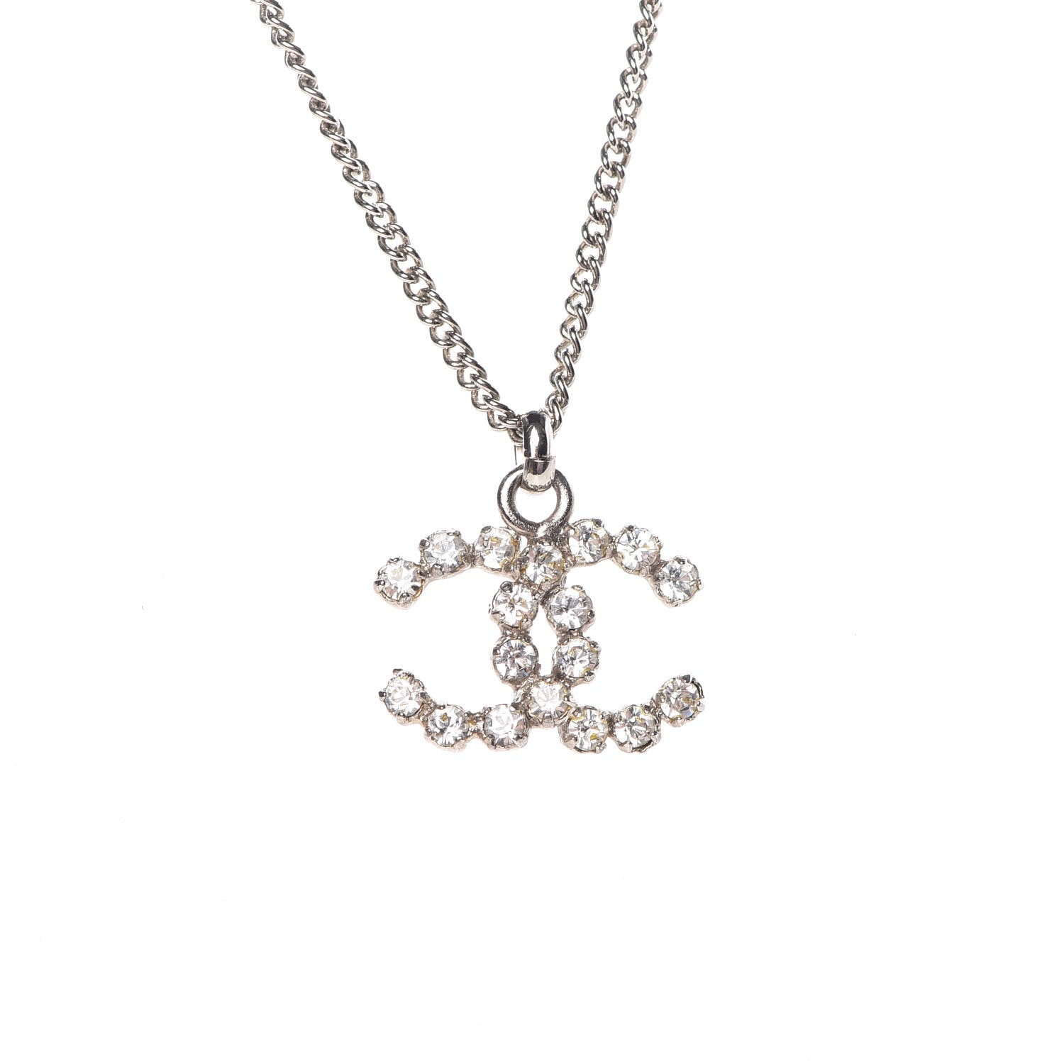 Chanel Crystal CC Pendant Necklace Silver 6 of 7