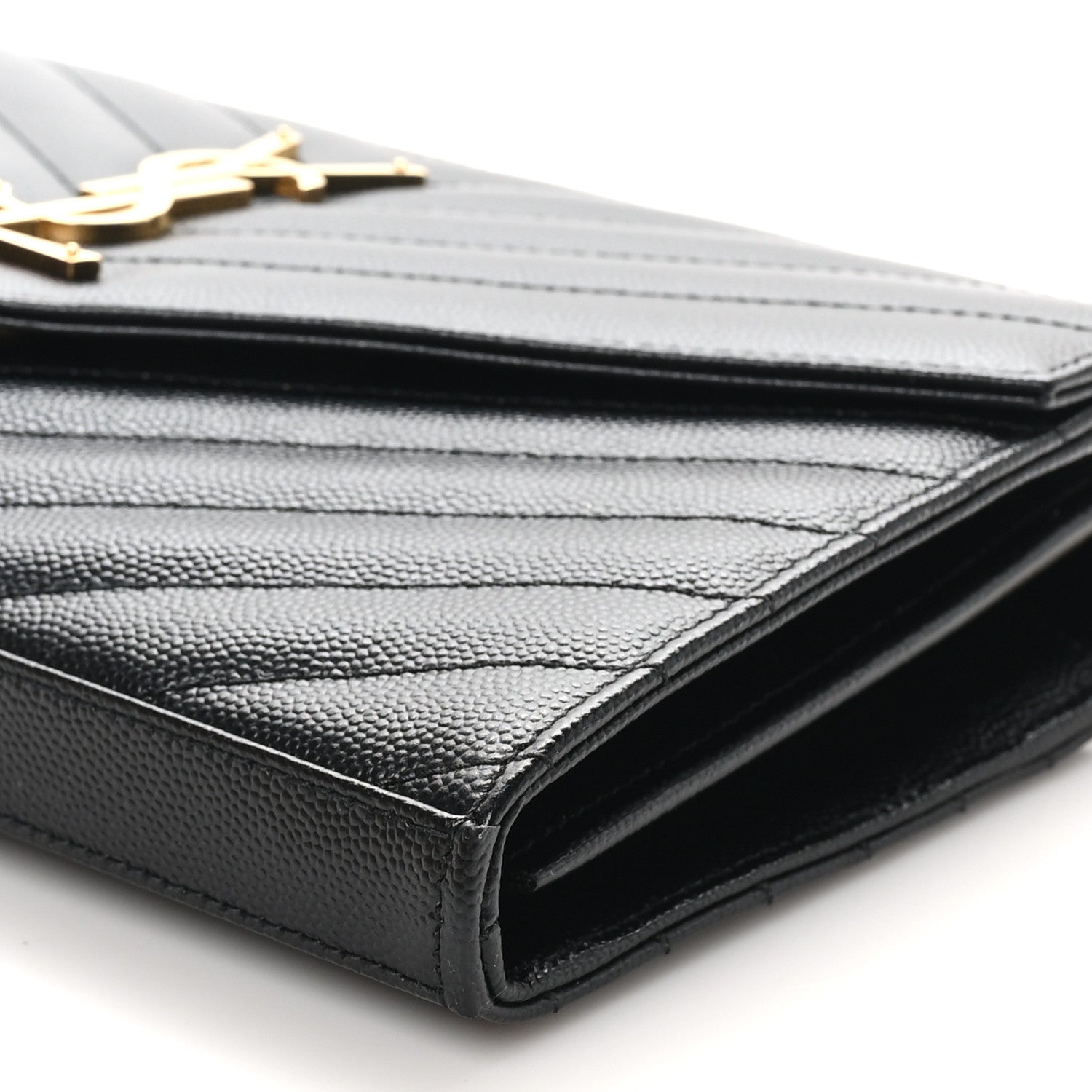Saint Laurent Grain De Poudre Matelasse Chevron Monogram Chain Wallet Black 8 of 10
