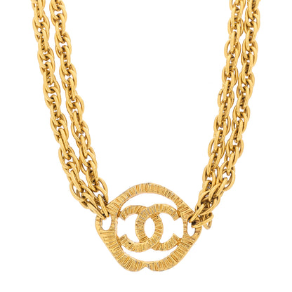 Chanel Metal CC Round Pendant Double Chain Necklace Gold 1 of 5