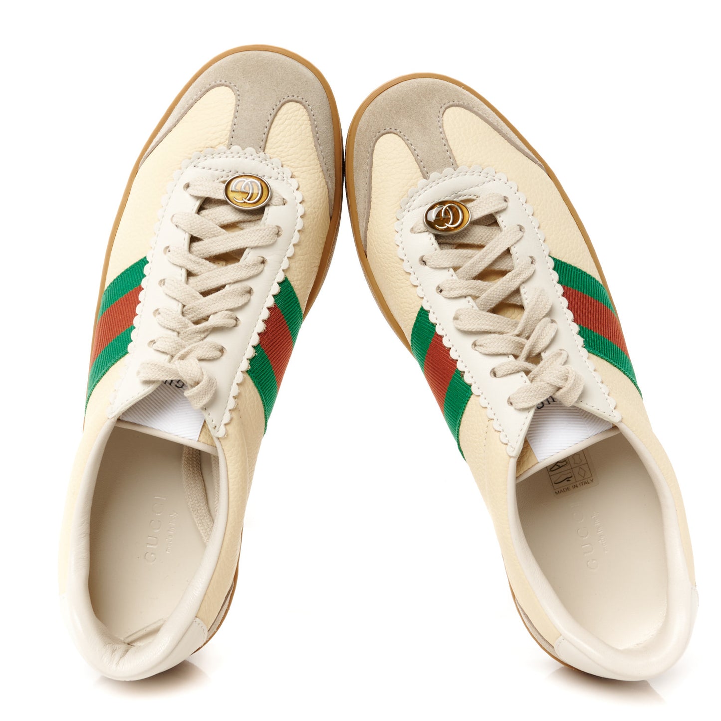 Calfskin Suede Web Womens G74 Sneakers 38.5 Oatmeal Burro New Mystic White