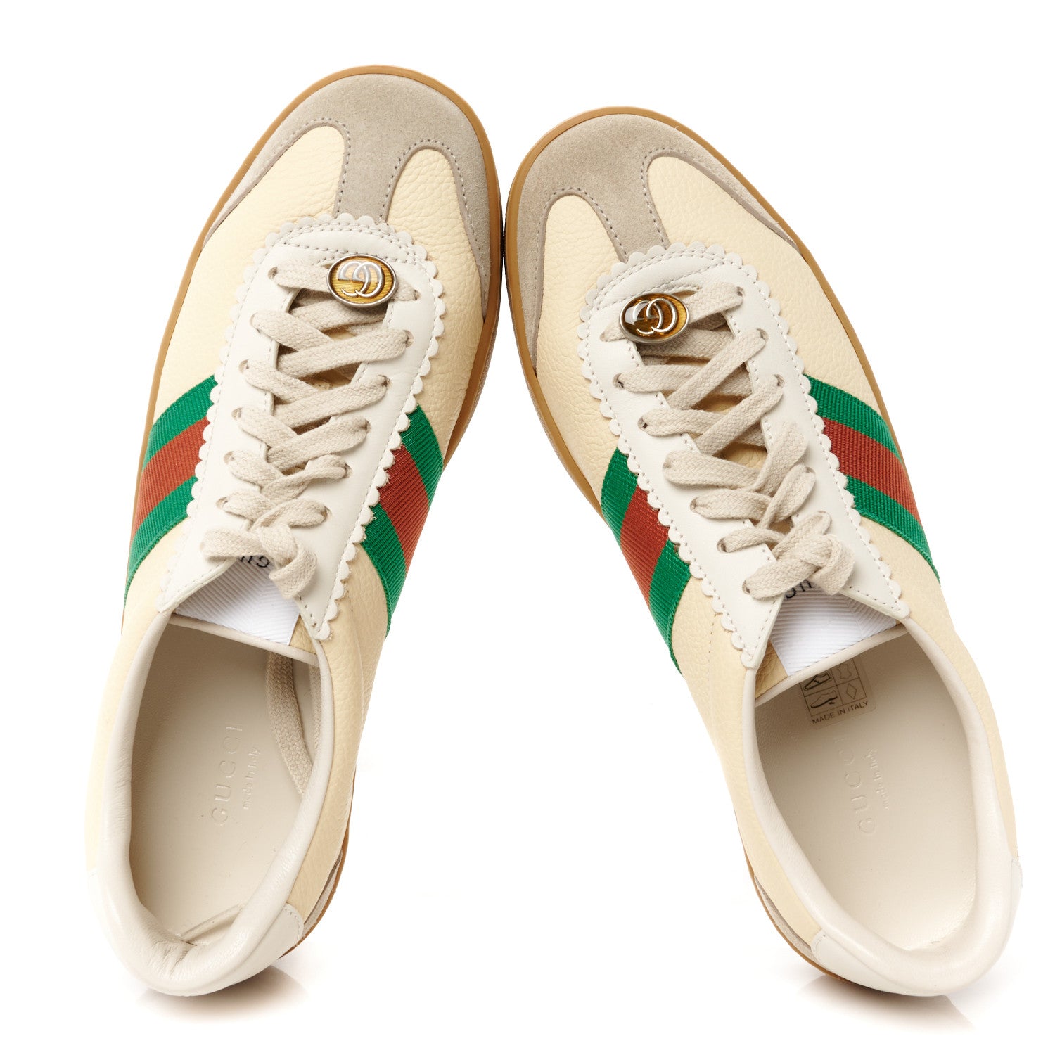 Gucci Calfskin Suede Web Womens G74 Sneakers 38.5 Oatmeal Burro New Mystic White 2 of 10