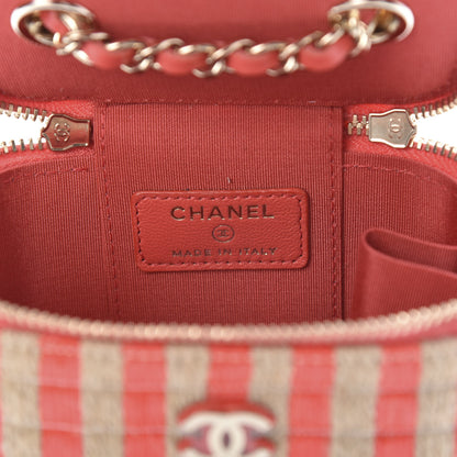 Chanel Raffia Jute Striped Mini Vanity Case With Chain Red Beige 7 of 12