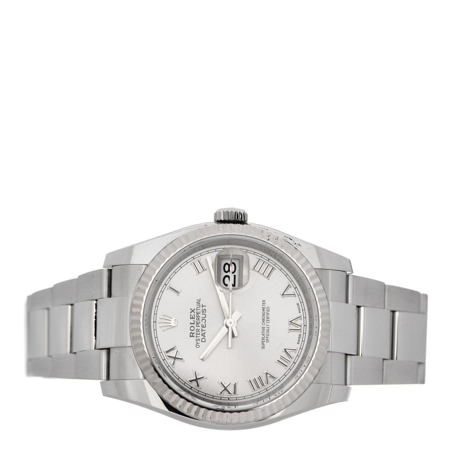 Rolex Stainless Steel 18K White Gold 36mm Oyster Perpetual Datejust Watch Silver Roman 116234 2 of 4