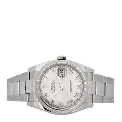 Rolex Stainless Steel 18K White Gold 36mm Oyster Perpetual Datejust Watch Silver Roman 116234 2 of 4