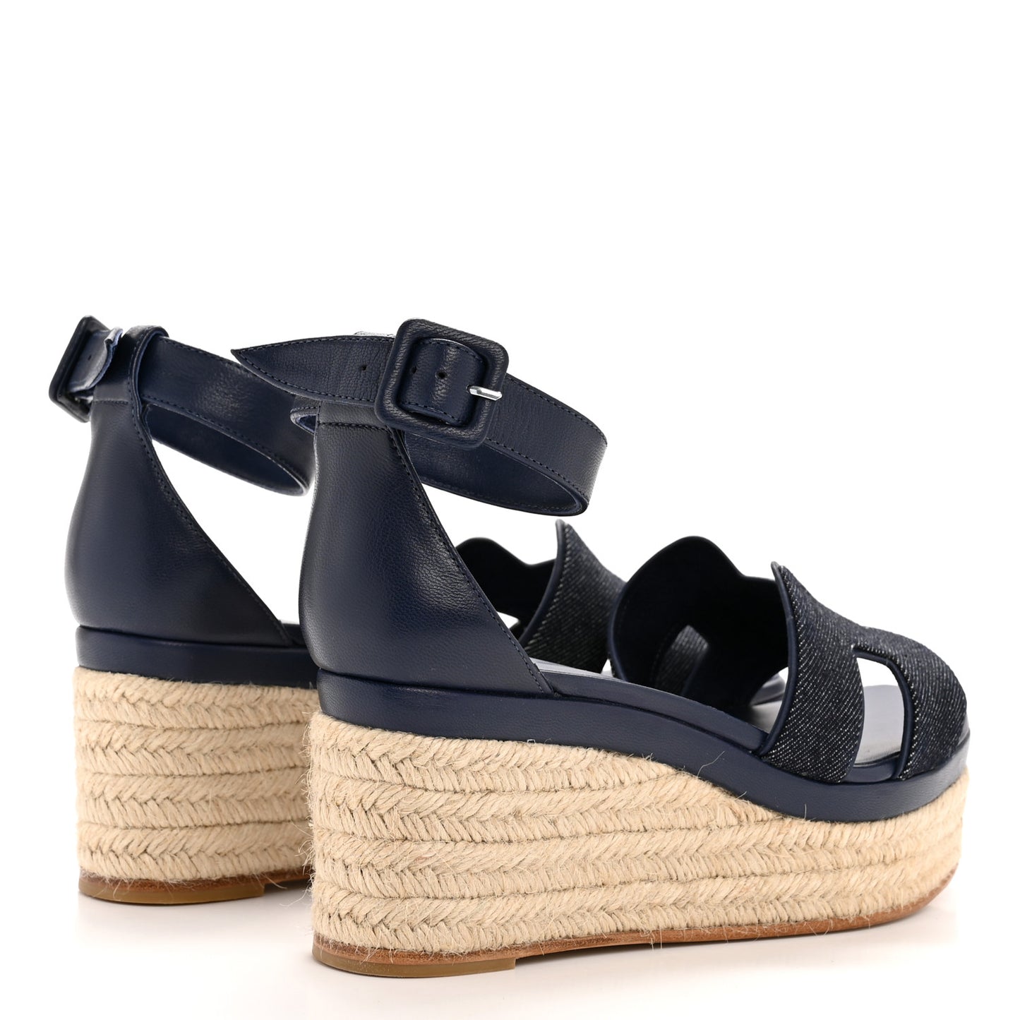 H Denim Goatskin Elda Espadrille Wedge Sandals 39 Bleu Brut Bleu Obscur