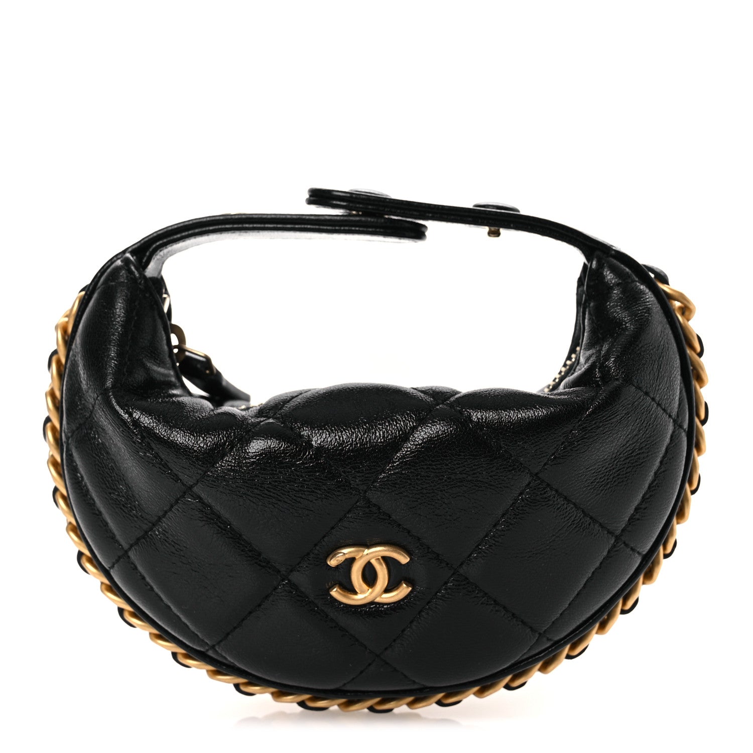 Chanel Shiny Crumpled Lambskin Quilted Chain Around Mini Pouch Black 1 of 10