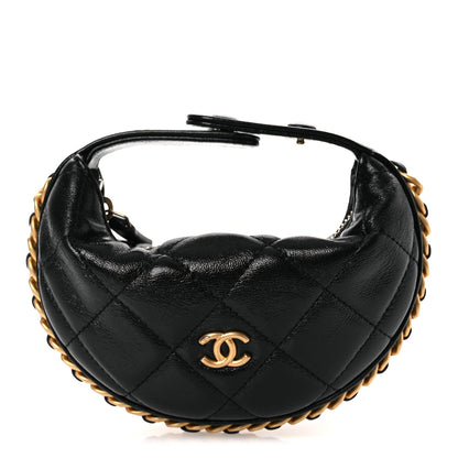 Chanel Shiny Crumpled Lambskin Quilted Chain Around Mini Pouch Black 1 of 10