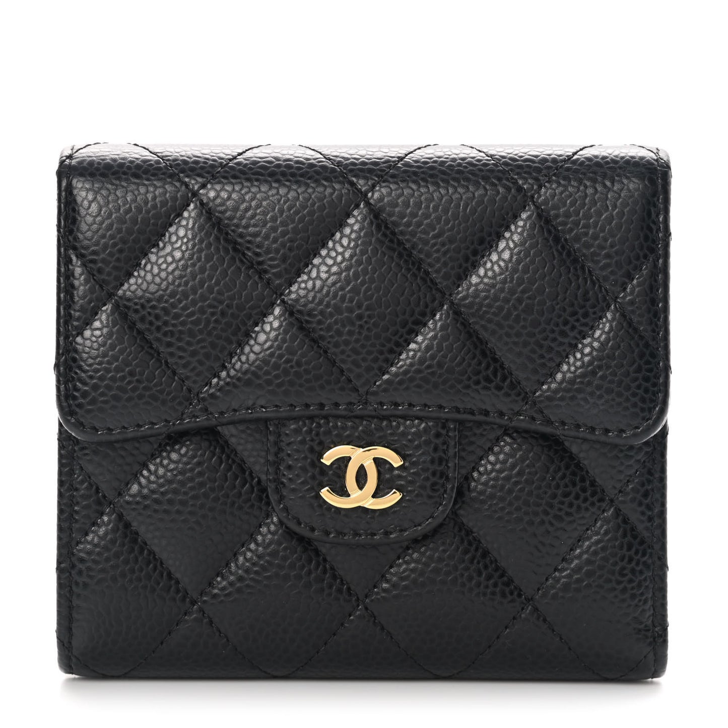 Caviar Quilted Compact Flap Wallet Black