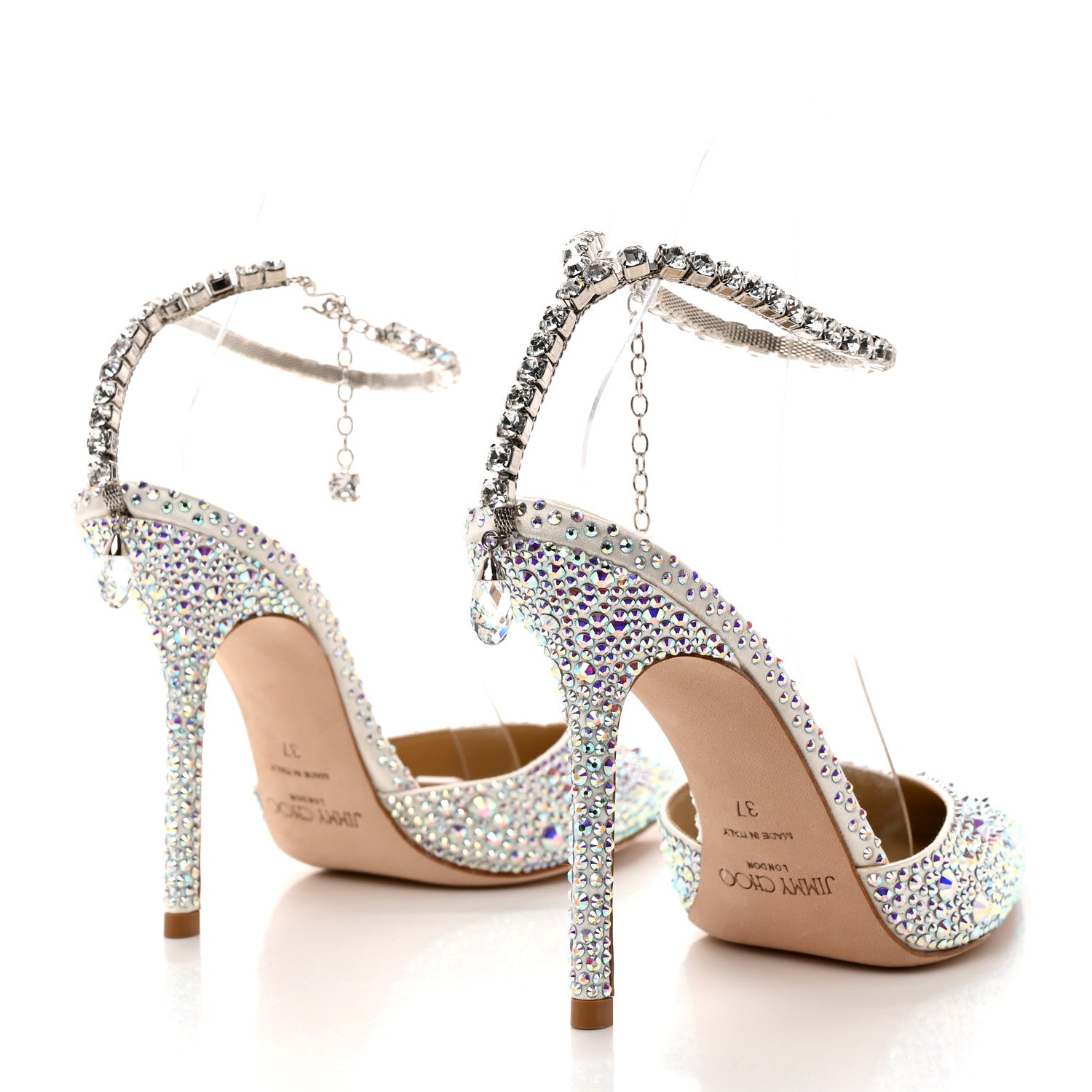 Jimmy Choo Satin Crystal Saeda 100 Pumps 37 Ivory 4 of 8