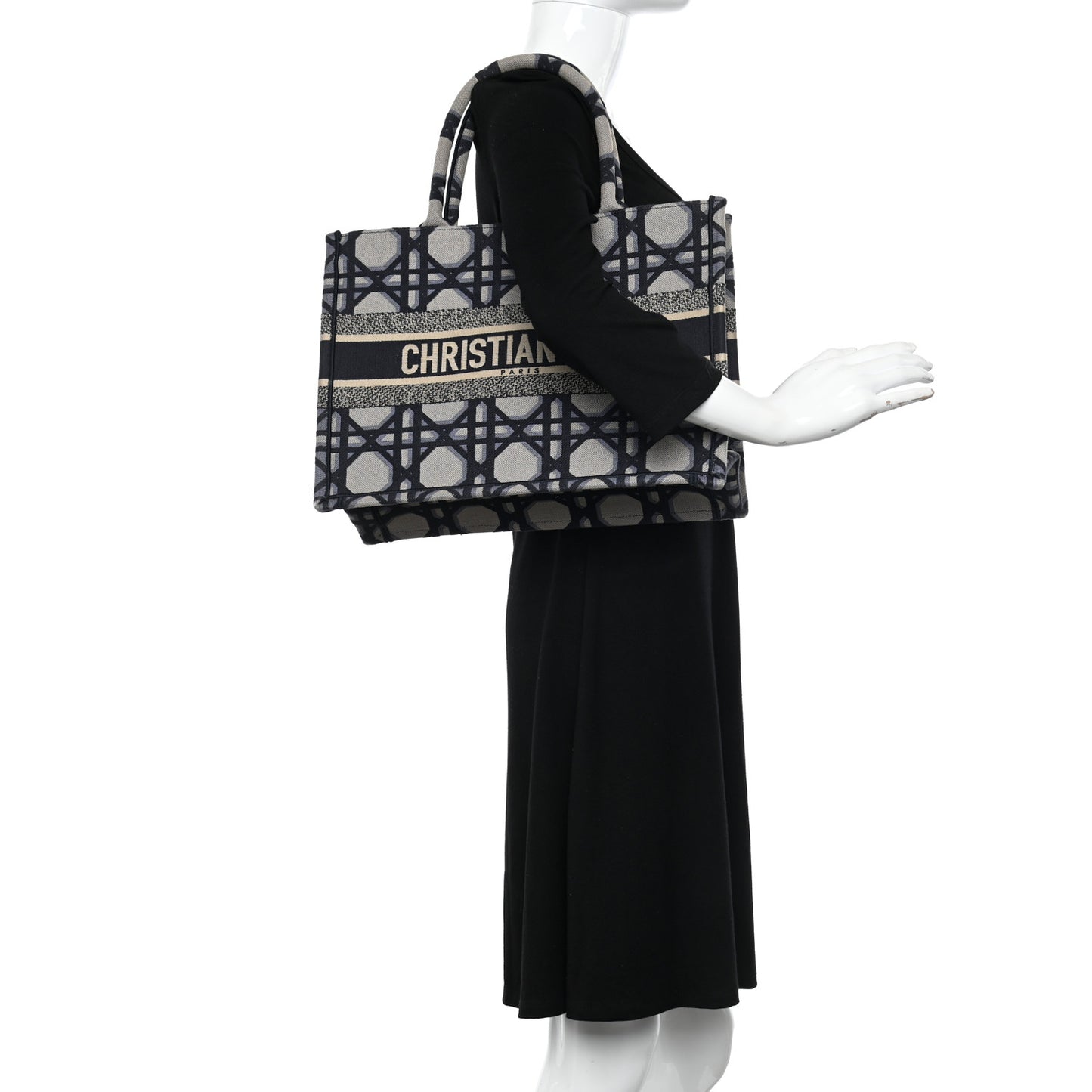 Canvas Macrocannage Embroidered Medium Book Tote Beige Blue