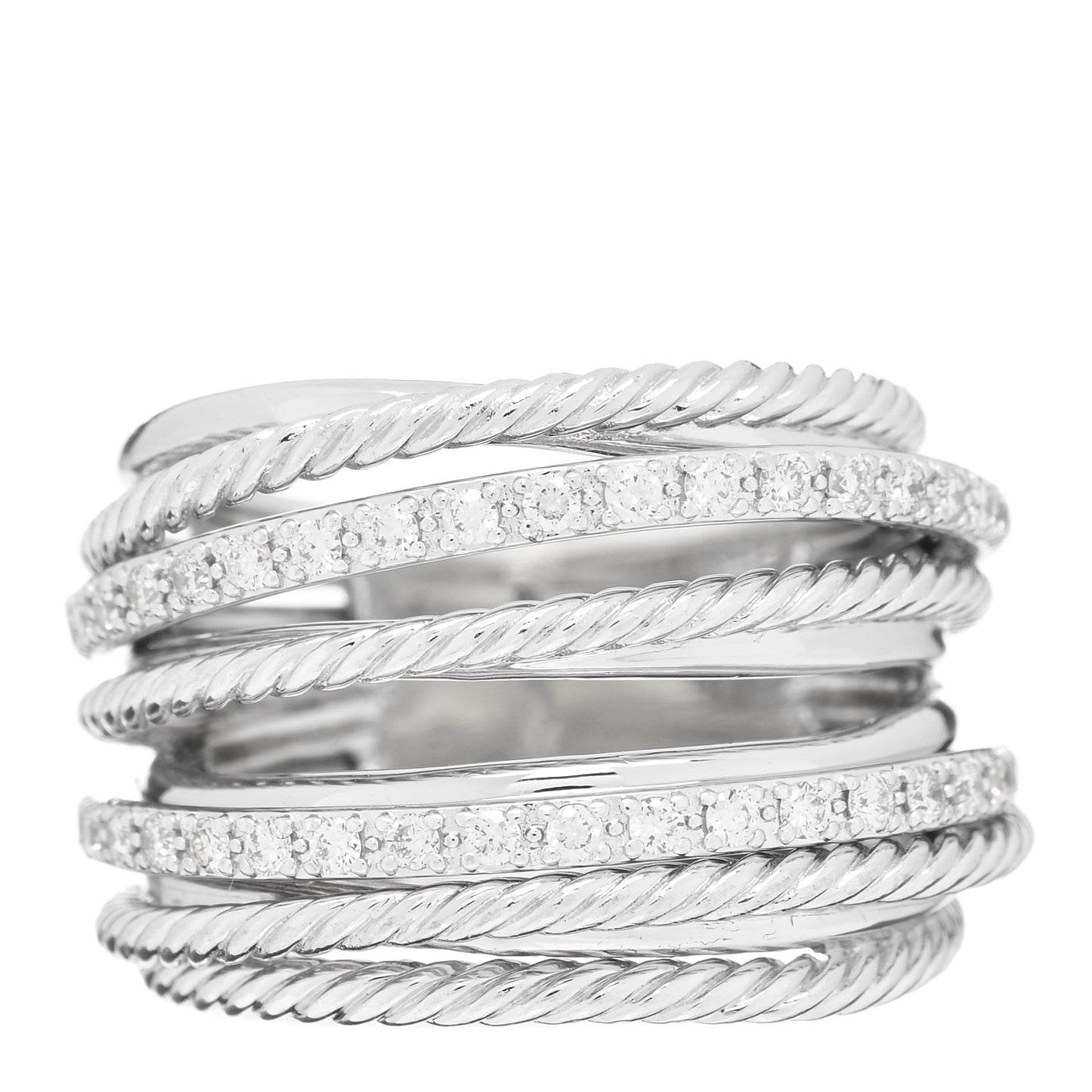Sterling Silver Diamond 17.8mm Crossover Cable Ring 52 6