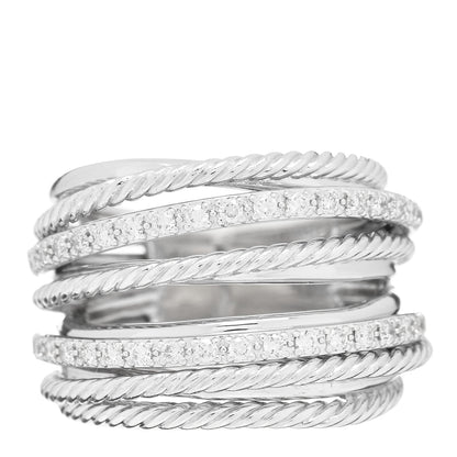 David Yurman Sterling Silver Diamond 17.8mm Crossover Cable Ring 52 6 1 of 4