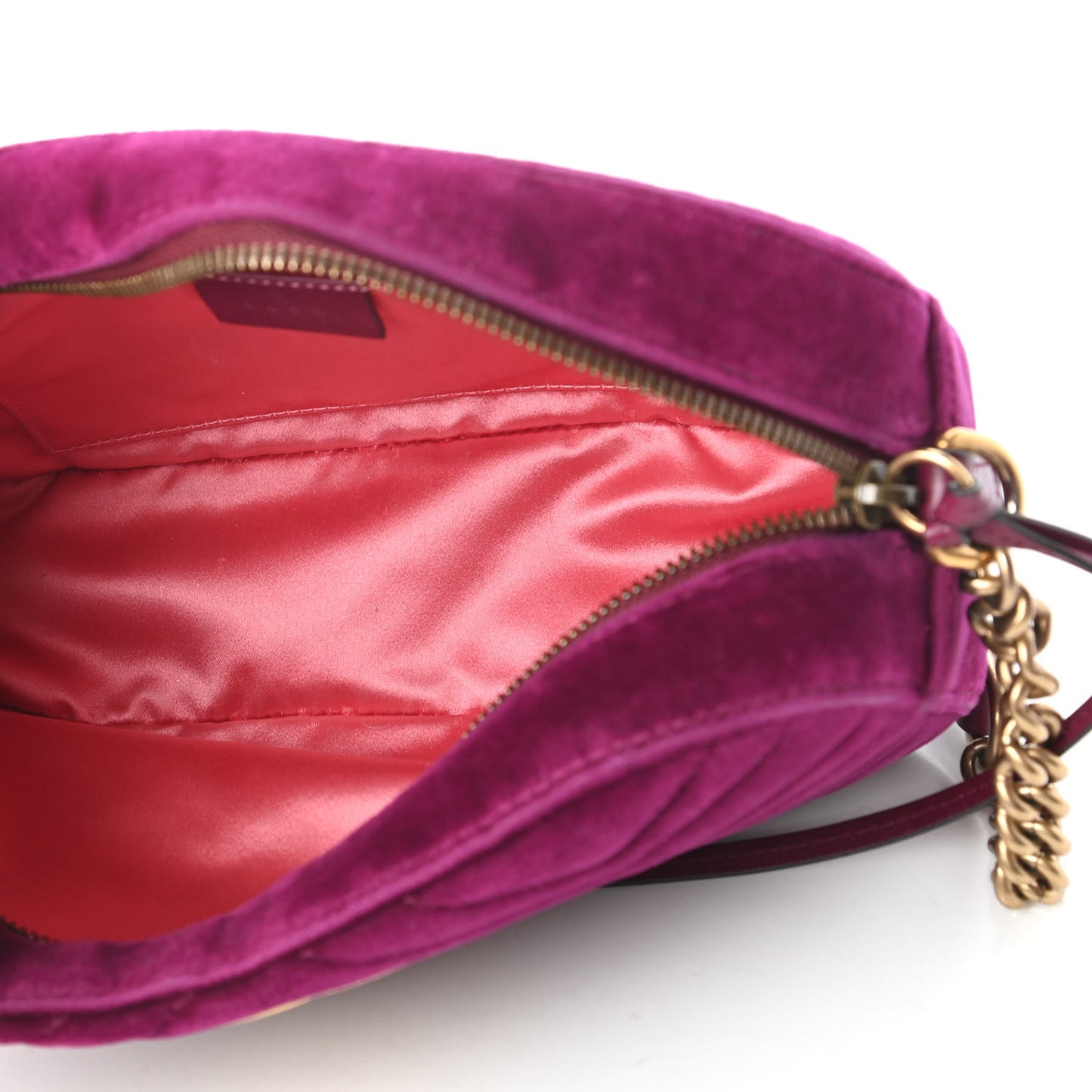 Velvet Matelasse Small GG Marmont Chain Shoulder Bag Fuchsia Violet Cyclamen