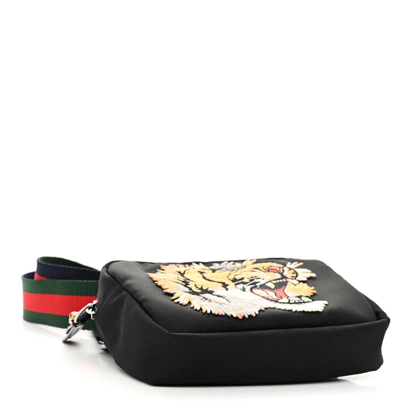 Canvas Web Tiger Embroidered Messenger Bag Black