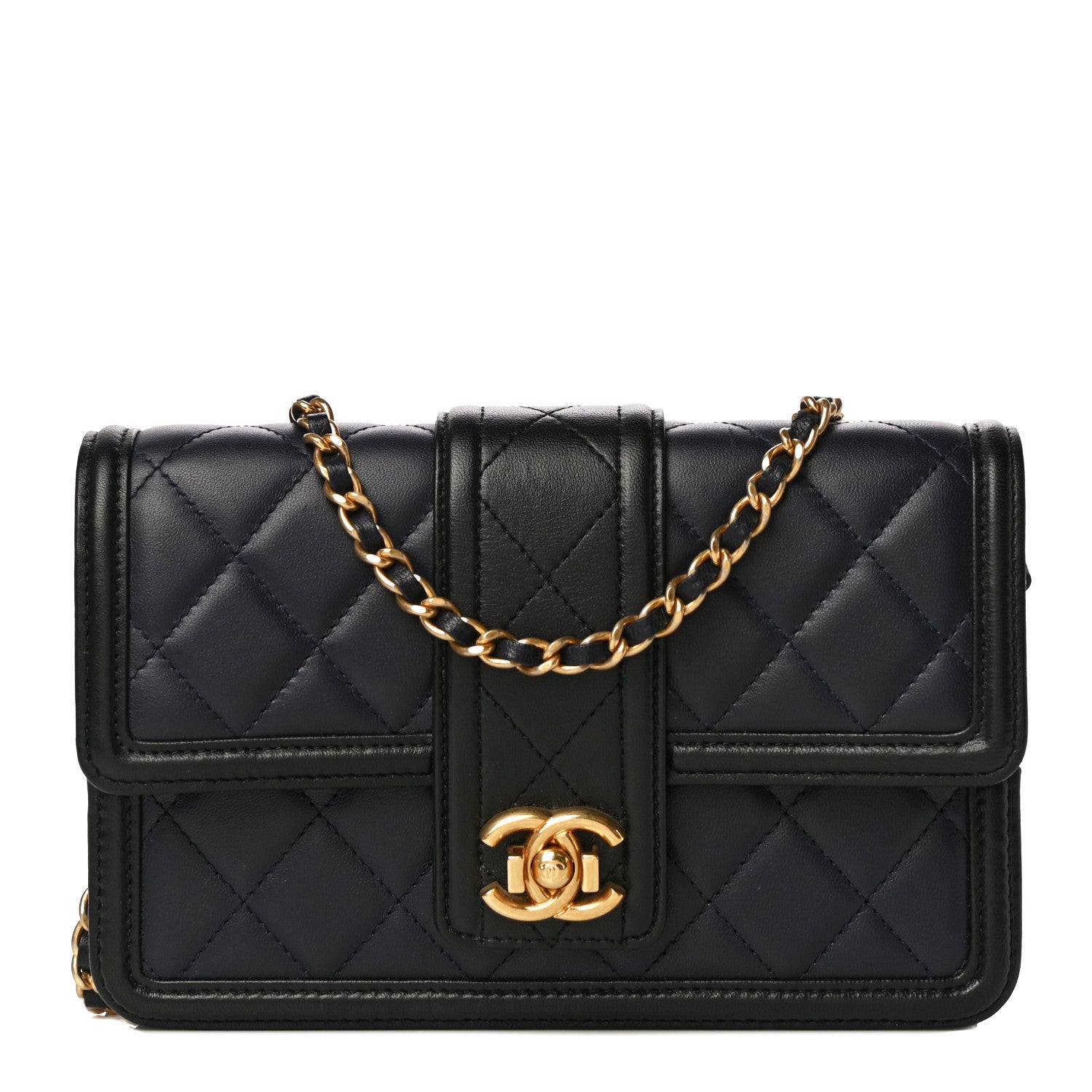 Chanel Lambskin Quilted Elegant CC Wallet On Chain WOC Navy Black 1 of 15