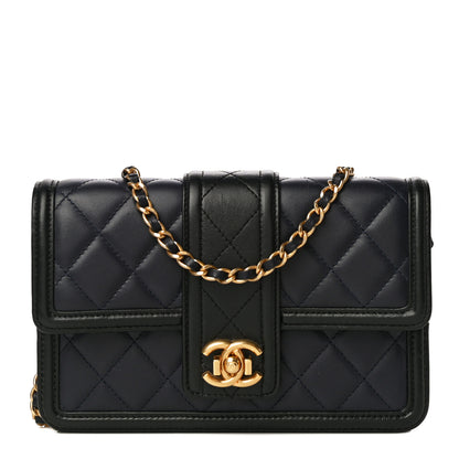 Chanel Lambskin Quilted Elegant CC Wallet On Chain WOC Navy Black 1 of 15