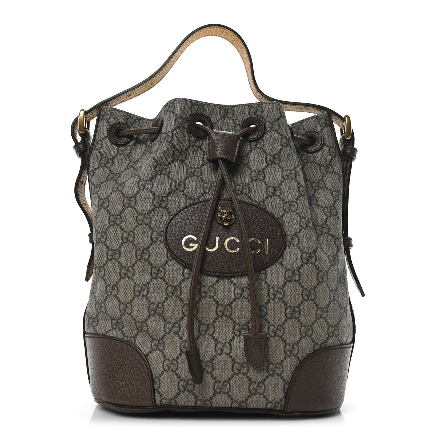 GG Supreme Monogram Neo Vintage Drawstring Bucket Backpack Beige New Acero Crop